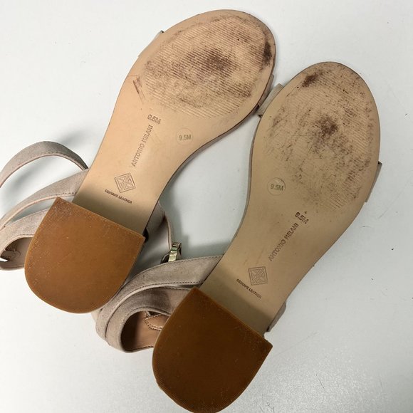 Antonio Melani SIZE 9.5 Mabbela Leather Ankle Strap Taupe Gray Tan Sandals Block - Picture 12 of 12